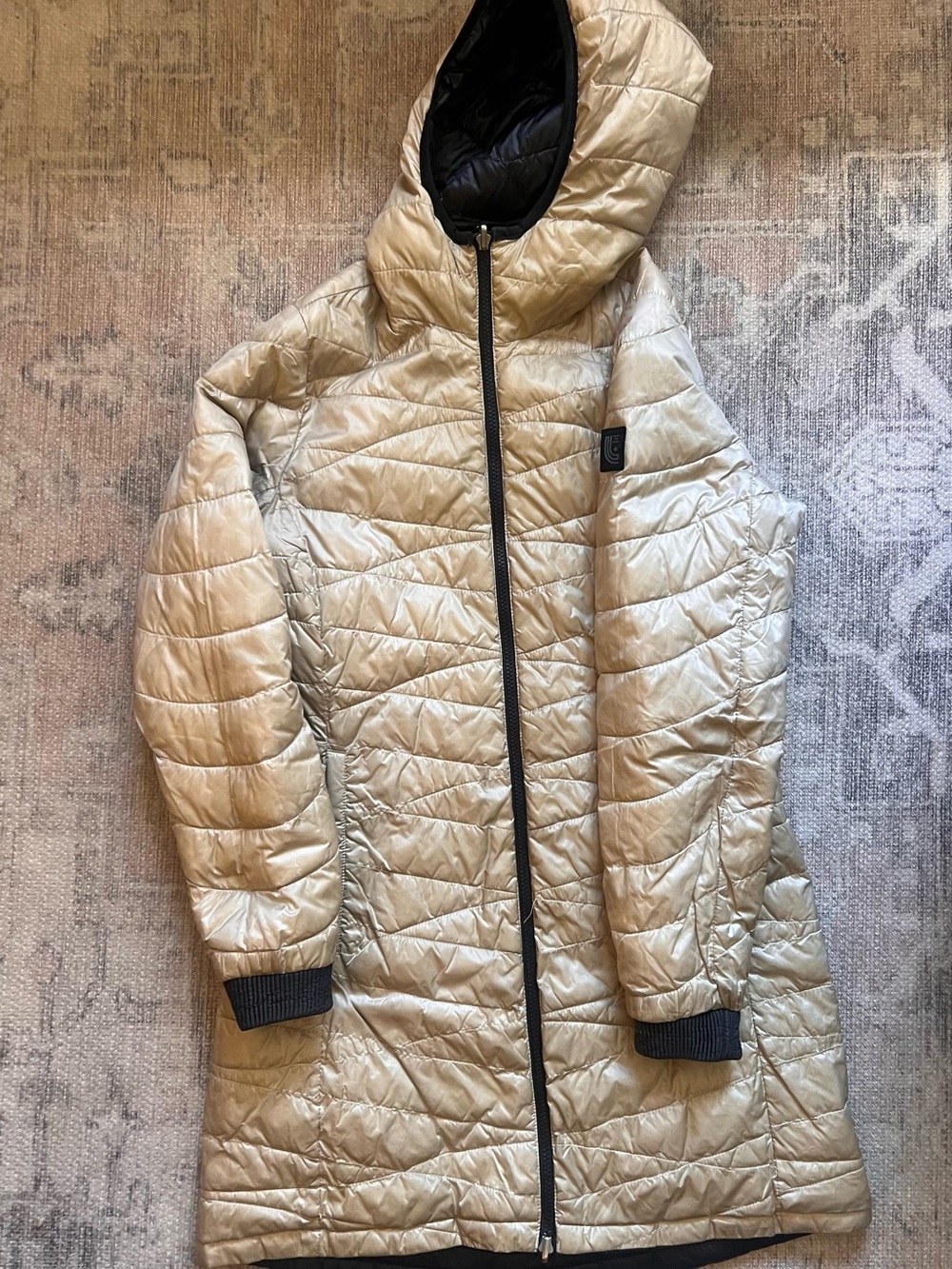 Lole Reversible Long Puffer Coat - Black & Gold - Small